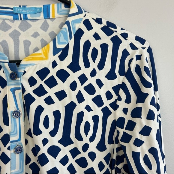 J. Mclaughlin Catalina Cloth Blue & White Geometric Tunic/Blouse Size XS - Picture 5 of 15